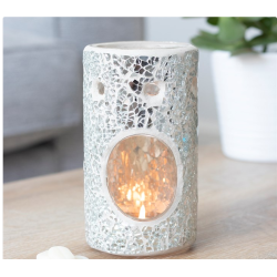 Silver Pillar Crackle Glass Oil Burner & Wax Wamer