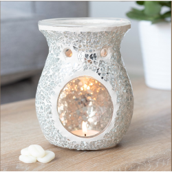 Large Silver Crackle Glass Oil Burner & Wax Warmer